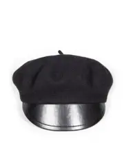 Black Wool & Leather Travel Cap