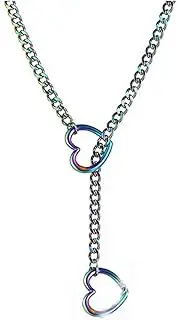 [RIJXU] Heart Slip Chain Choker for Women 24" 29" 34" Silver Chunky Chain Choker Necklace Thick Long Chain Collar Punk Rock Outfits for Women