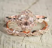 3Ct Cushion Cut Simulated Morganite Bridal Set Ring 14K Rose Gold Plated
