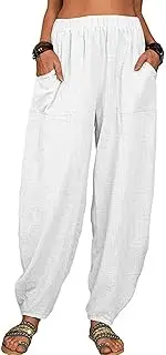 [Flyself] Women Casual Cotton Linen Pants Summer Loose Baggy Harem Long Trousers Yoga Pants Pajamas Beach Pants