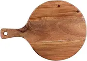 SECFOU Round Wooden Cutting Board Pizza Board for Kitchen Bread Serving Easy to Grasp Handle Easy Clean