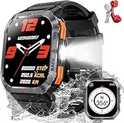 Military Smart Watches for Men Answer Make Calls 2.02'' Outdoor Sports Smartwatch with Flashlight Compass Big Battery SOS Heart Rate Sleep Monitor 3ATM Waterproof Fitness Watch for iPhone Android