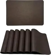 Premium Faux Leather Placemats Set of 6, Waterproof, Heat-Resistant, Reversible & Non-Slip for Kitchen, Dining Table, Indoor/Outdoor Use, Black
