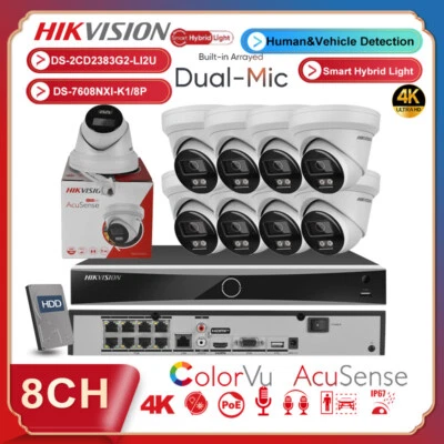 Hikvision 4k 8ch 8POE NVR CCTV System 8MP Acusense Colorvu IR Mic IP Camera Lot