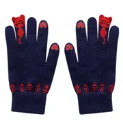 Winter Women Cute Cartoon Cats Touch Screen Gloves Full Finger Knitted Mittens Dark blue