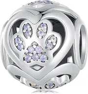 [Teleye] Paw Print Charm 925 Sterling Silver Charm Fits For Pandora Bracelet Necklace,SCC2578, Cubic Zirconia, Created Cubic Zirconia