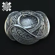 Belt buckle Jormungandr, Ouroboros solid 925 Sterling Silver belt buckle