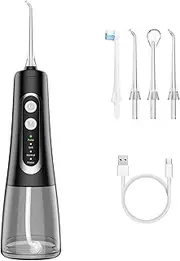 Water Flosser,water flosser,Cordless Oral Irrigator for Teeth,4 Modes Portable Cordless 300ML Larger Tank,Powerful Flossing for Gum Care, Braces, and Deep Cleaning (Black)