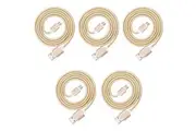 5 Pack 2m Long Data Transfer Charger Charging Micro USB Cable Cord for Android Phone Device Tablet Bulk Braided Gold Nylon