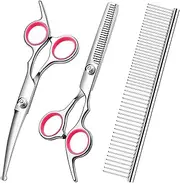 Professional Dog Grooming Scissors Kit, 3 Pack, Stainless Steel, Pink