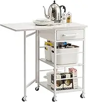 Hagihara LW-4529WH Kitchen Wagon Rack, Extendable, Top Plate, Caster with Drawer, Width 14.6-27.6 inches (37-70 cm), White, 1 Unit