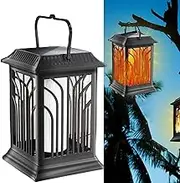 Solar Lantern Outdoor Lights 2025 Flickering Flame Solar Wall Lantern Hanging Solar Lights Outdoor Waterproof Solar Sconce Lights Hanging Lamps Wall Mount for Patio, Pathway, Lawn Decor