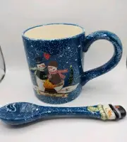 2006 Suzi Skoglund Snowmen Christmas Mug W/ Spoon. New In Box