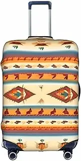[Pvinnk] Native American Print Protective Luggage Cover Elastic Washable Suitcase Protector Travel Gear Protector, White, Small