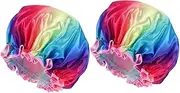Healeved Adjustable Elastic Band Bath Hat Pcs Satin Shower Cap for Women Girls Hair Cover for Shower Bath
