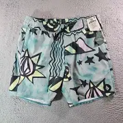 NWT Volcom Stoneys Board Shorts Swim Trunks Men Medium Geometric Green Black