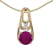 [LXR] 10k Yellow Gold Round Ruby And Diamond Pendant