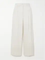 [Purdey] Purdey - Pleated Cotton-blend Twill Wide Leg Pants - Ivory - UK 14 UK 14 Ivory