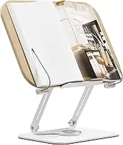 Book Stand for Reading, Adjustable Holder with 360° Rotating Base and Page Clips, Foldable Book Display, Cookbook Stand, for Kitchen, Home Office, Laptop, Tablet