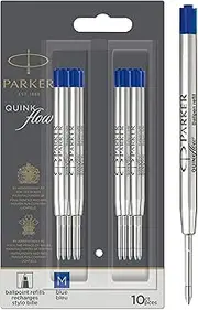 Ballpoint Pen Refills, Medium Point, Blue QUINKflow Ink, 10 Count, Authentic Ink Refills Compatible with Parker Ballpoint Pens