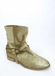 ALDO Women's Fashion Ankle Boots Suede Leather Strap Buckle Gold 7.5