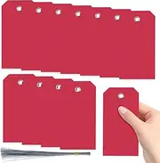 Swpeet 200Pcs Red 4.72"x2.36" Waterproof Writable Eyelet Hole Plastic Tags with Wires Assortment Kit, Hanging Tags Attached Eyelet Blank Tag for Labeling Luggage Product Identification