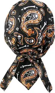 Skull Paisley Orange Bandana Biker Do Doo Du rag Head wrap Skull cap Capsmith