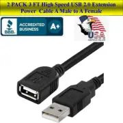 2 PACK High Speed USB 2.0 Extension Cable A Male to A Female 3 FT PC, PHONE