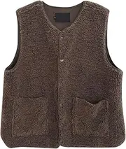 [SYQOIU] Sleeveless Women's Fleece Vest,Sleeveless Polar Soft Fleece Vest, Lightweight Women's Outerwear Vests with Pockets for Running Hiking Travel Vest (Color : Coffee, Size : M)