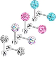 Hypoallergenic Earrings for Girls Toddlers Kids Flat Backs Little Girl Screw Back Ball Earring with Safety Screw on Backs Stainless Steel Baby Children Stud Earring Set ZHIYAOR