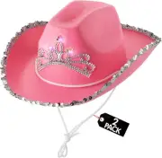 Light Up Pink Cowgirl Hat For Girls - Pack Of 2 Kids Cowboy Hat With Blinking Ti