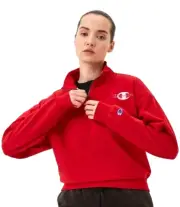 Champion sweatshirt womens campus french terry quarter zip pullover loose red M