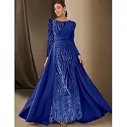 Black Tie Mermaid / Trumpet Evening Gown Sequin Sparkle Dress Formal Wedding Floor Length Long Sleeve Boat Neck Satin with Pleats 2025