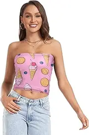 [RPLIFE] Kawaii Ice Cream Cones Pink Crop Top Strapless Top, Mesh Tube Tops, Hot Girl Summer Essentials (S)