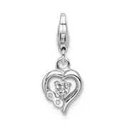 Sterling Silver Amore La Vita Rhodium-Plated Polished Cz Heart Charm With Fancy Lobster Clasp