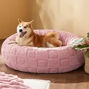 Kobuer Dog Bed for Large Dogs - Donut Pet Bed for Puppy Kitten with Anti Slip Bottom, Round Sherpa Dog Beds with Washable Removable Cover, Pink, 36x36x10 inches