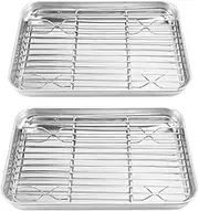 Mellisso 2X 9 Inch Toaster Oven Tray and Rack Set, Small Stainless Steel Baking Pan with Cooling Rack,Dishwasher Safe Sheet