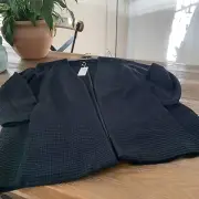 NWT Eileen Fisher Black Cotton/Tencel Stretch Geometry Long Jacket Sz M MSRP$338