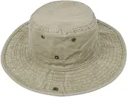 [CLSQLXYJZC] Men's and Women's Bucket Hat, Summer Pure Cotton Washed with Adjustable Chin Strap Outdoor Sun Protection Sun Hat, for Hiking Travel Fishing Boonie Hat (Color : Light Khaki)