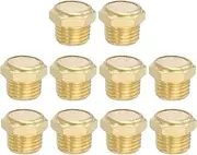 uxcell Brass Pneumatic Exhaust Muffler 1/4" NPT 10 Pcs Flat Sintered Air Breather Vent Filter Solenoid Valve Noise Reducer Fitting for Compressor Cylinders Oil Tanks Air Tools, Golden