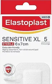 Elastoplast Sensitive XL Wound Dressings 6 x 7cm (5 Pack) | Non-Stick | Suitable for Sensitive Skin | Breathable Bandage | Gentle Removal | Ideal for Medium to Large Cuts & Abrasions