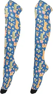 [FRODOTGV] Cactus Pot Blue Women's Over-Knee Socks Elastic Extra Long Thigh High Socks for Ladies Over Knee High Sock, Cactus Pot Blue