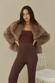 Snowflakes Falling Faux Fur Coat Brown