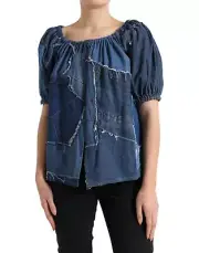 Dolce&Gabbana Women Blue Blouse 100% Cotton Patchwork Pattern Denim Top Sz IT 40