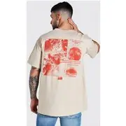 Mens Sand Oversized Space Back Graphic T-shirt