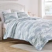 Greenland Home Coastal Paradise Reversible Matelasse Coverlet Set, 3-Piece Full/Queen, Dover Tidal Blue