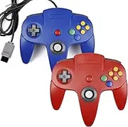 2xClassic N64 Controller,kiwitata Retro Wired Gamepad Controller Joystick for N64 Console Video Games System Red+Blue