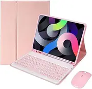 iPad 9th Gen(2021)/7th 8th Generation 10.2 inch Keyboard Case & Mouse, Slim Removable Wireless Bluetooth Keyboard with Pencil Holder for all 10.2" iPad (Pink)