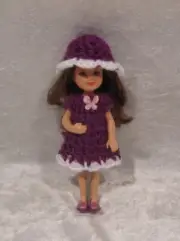 Handmade Clothes for 5.5-inch dolls, Crochet Dress and Hat Set#C08