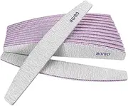 80/80 Grit Nail Files (10 Pack), Emery Boards for Acrylic Nails and Gel Nails, Coarse Nail File Double Sided 80 Grits Emory Professional Nail Filers Reusable Washable Manicure Curved Gray